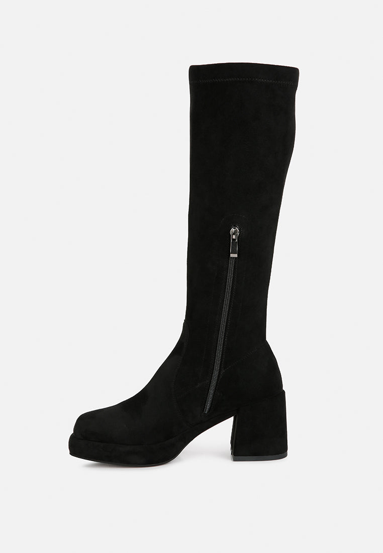 MORPIN Black Stretch Suede Calf Boots#color_black