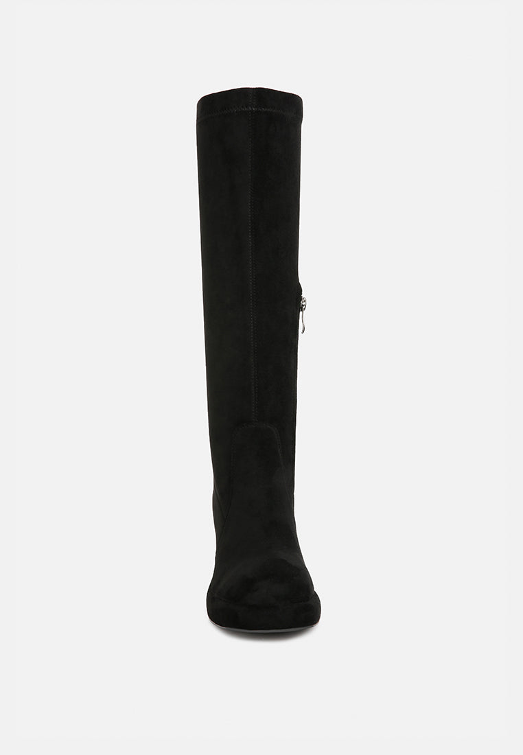 MORPIN Black Stretch Suede Calf Boots#color_black