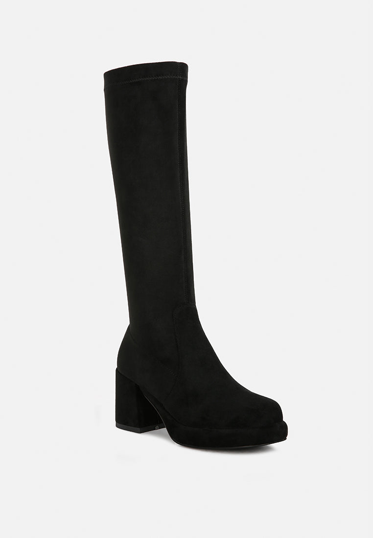 MORPIN Black Stretch Suede Calf Boots#color_black