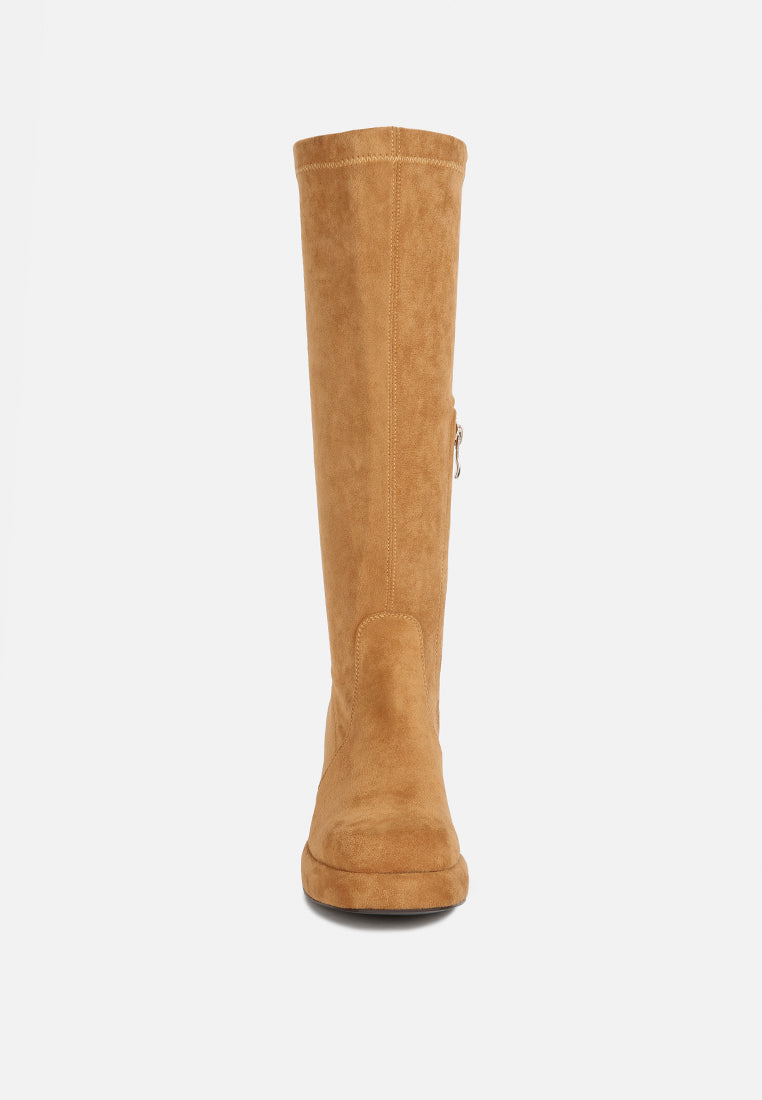 MORPIN Tan Stretch Suede Calf Boots#color_tan