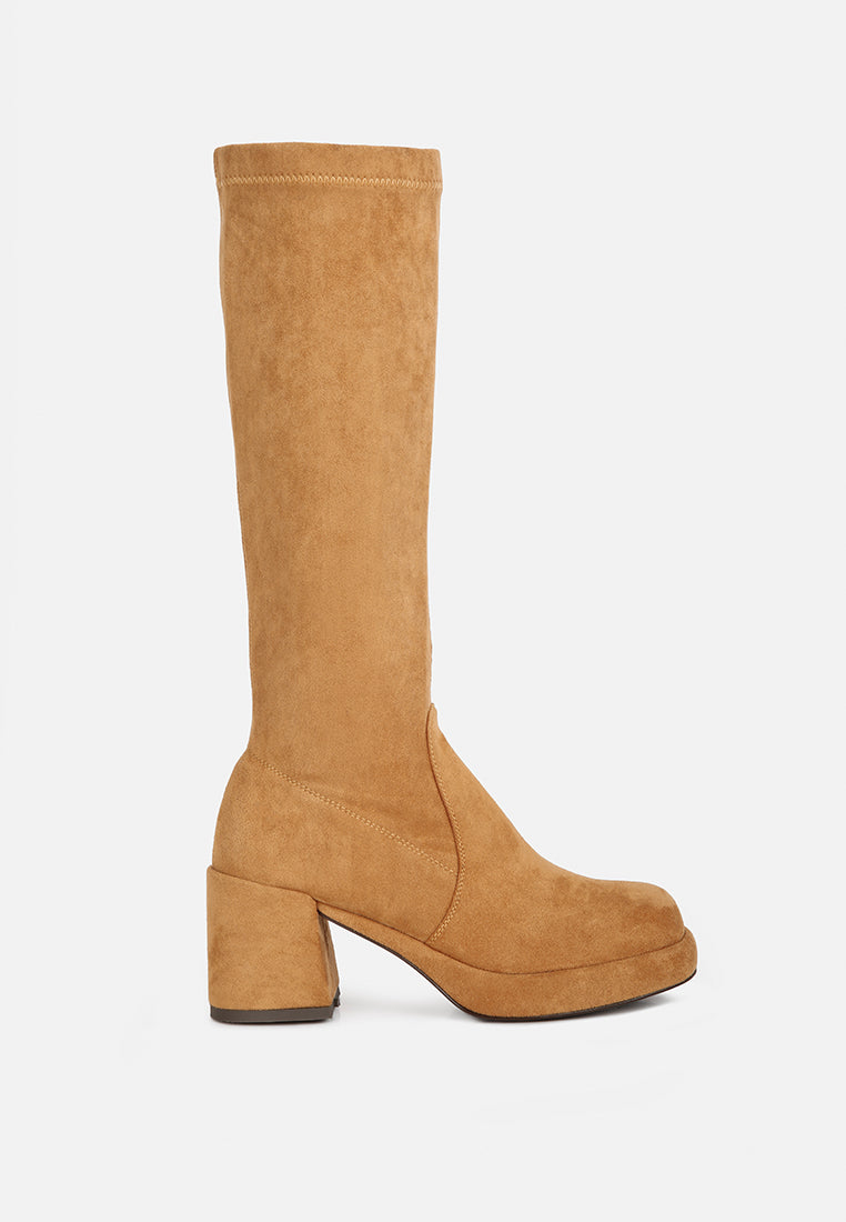 MORPIN Tan Stretch Suede Calf Boots#color_tan