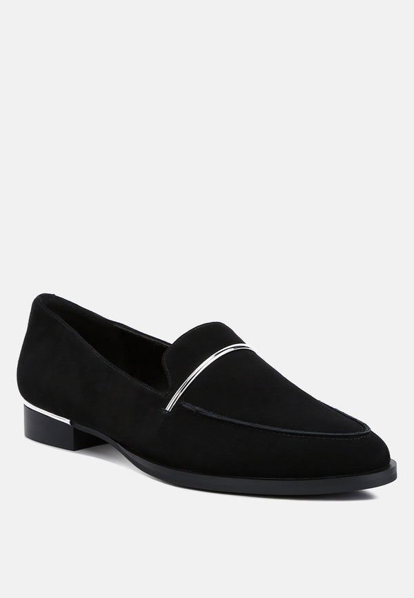 PAULINA Black Suede Leather Loafers#color_black