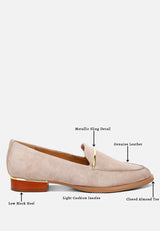 PAULINA Taupe Suede Slip-on Loafers#color_taupe