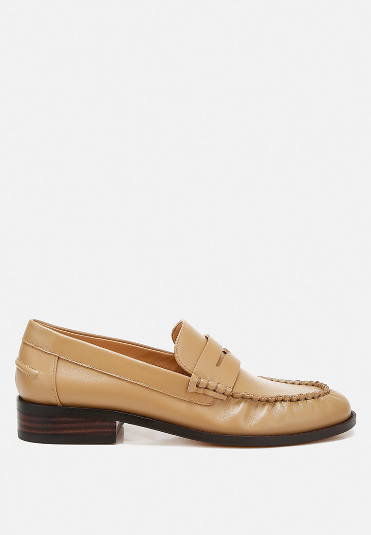 plavia genuine leather loafers#color_beige