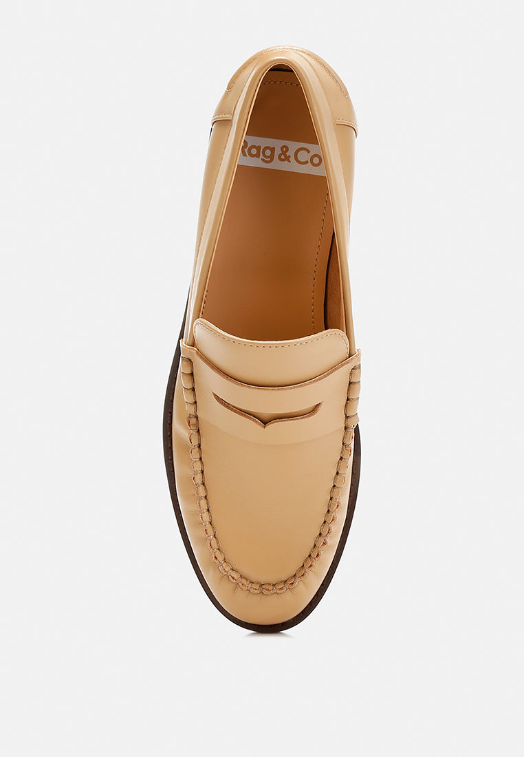 plavia genuine leather loafers#color_beige