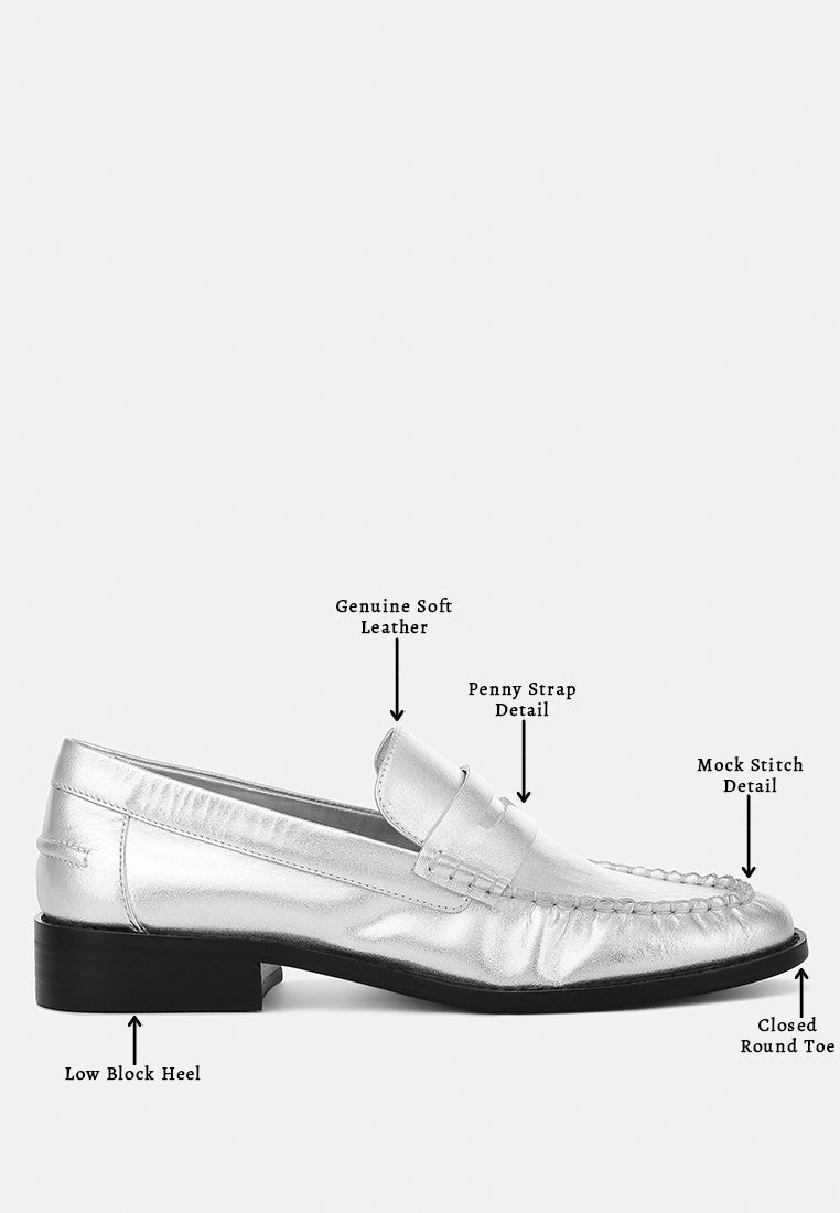 plavia genuine leather loafers#color_silver