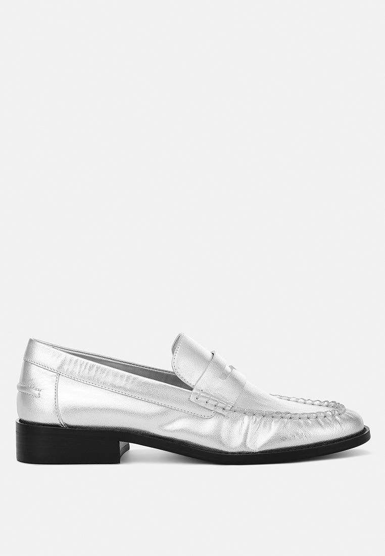 plavia genuine leather loafers#color_silver