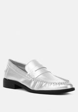 plavia genuine leather loafers#color_silver