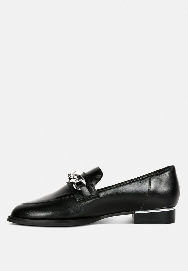 POLA Black Leather Horsebit Loafers#color_black