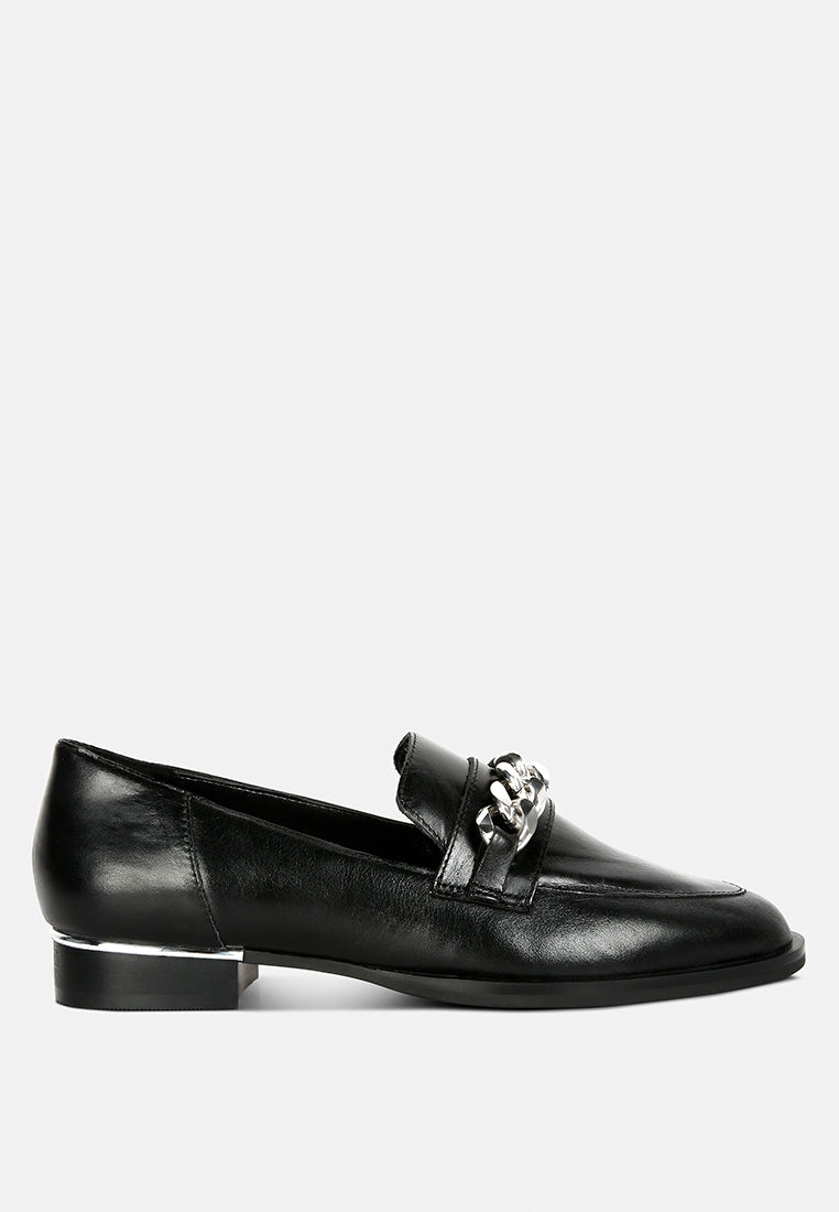 POLA Black Leather Horsebit Loafers#color_black