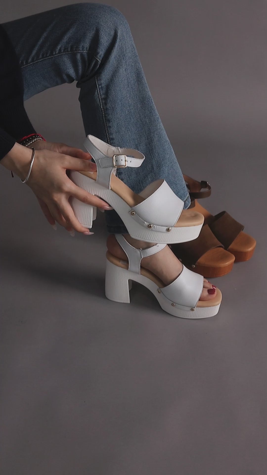 Sawor Recycled Leather High Block Sandals In White#color_white
