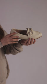 Asher Horsebit Embellished Raffia Loafers In Beige#color_beige