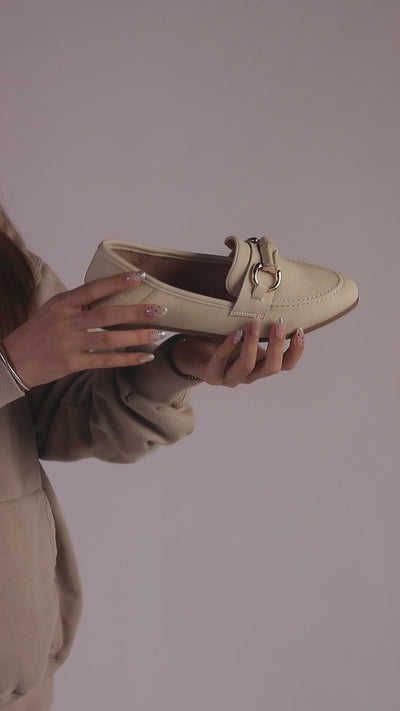 Asher Horsebit Embellished Raffia Loafers In Beige#color_beige
