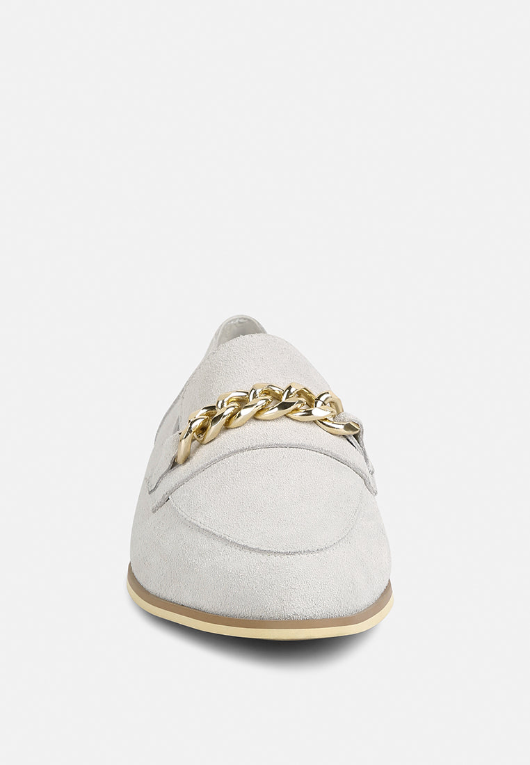 RICKA Chain Embellished Loafers in Grey#color_grey