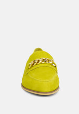 RICKA Chain Embellished Loafers in Lime#color_lime