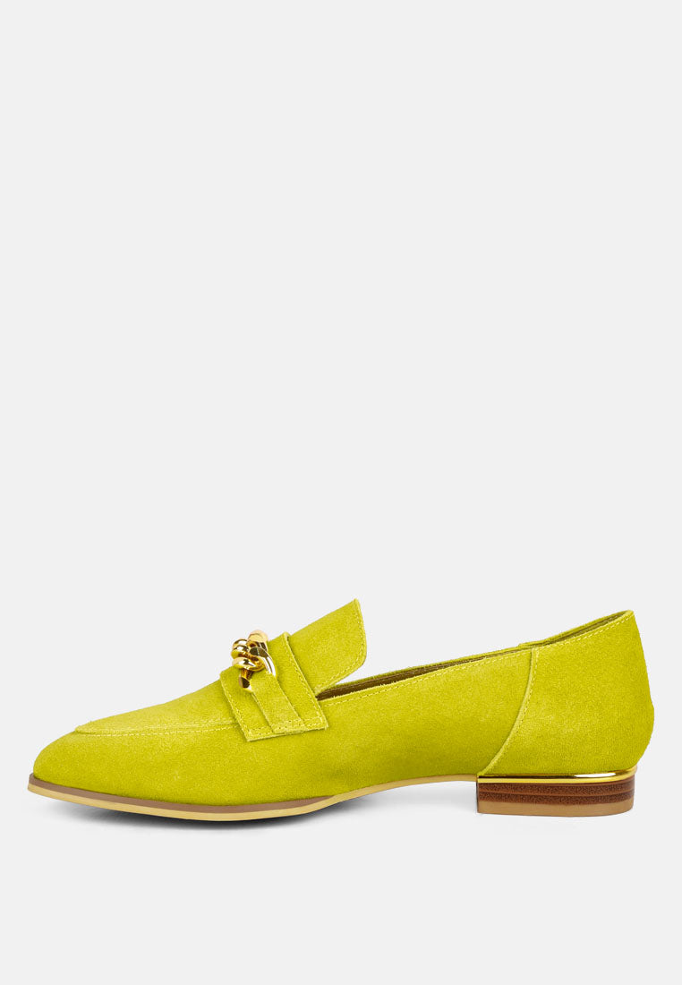 RICKA Chain Embellished Loafers in Lime#color_lime