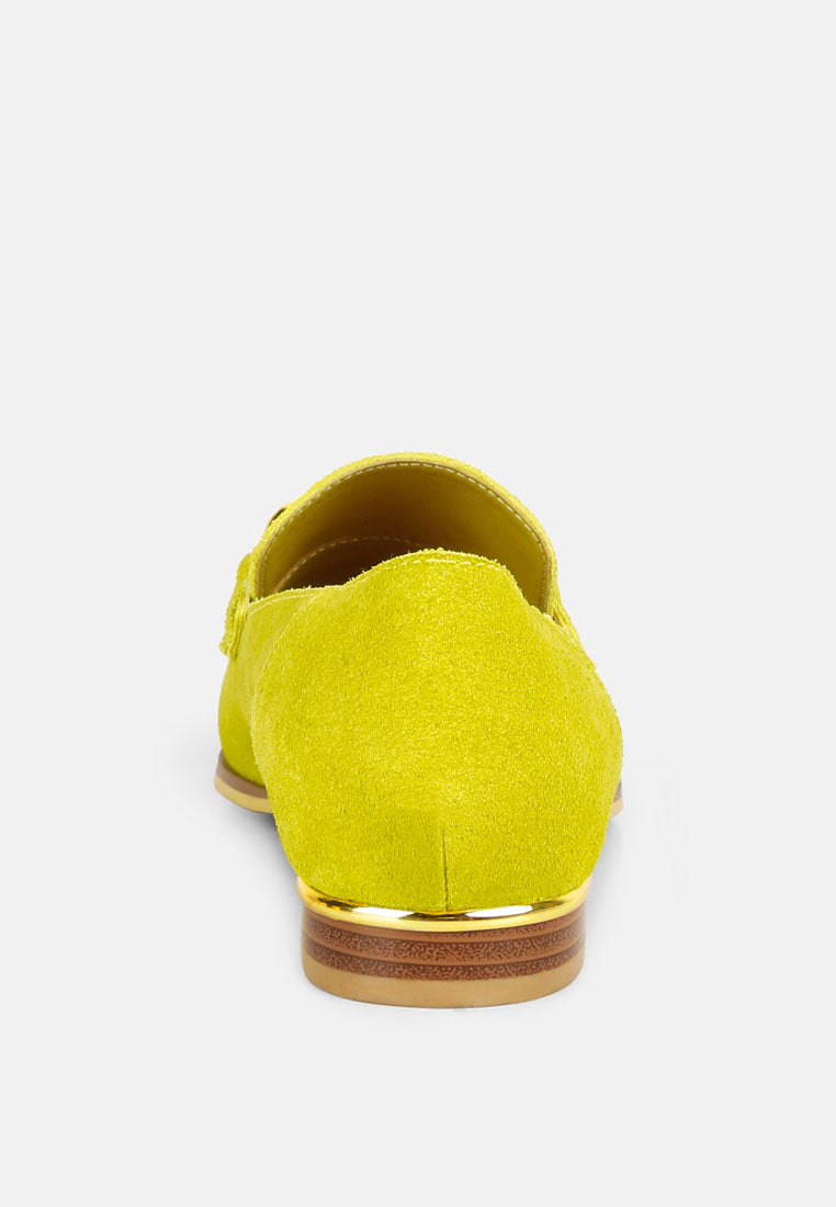 RICKA Chain Embellished Loafers in Lime#color_lime