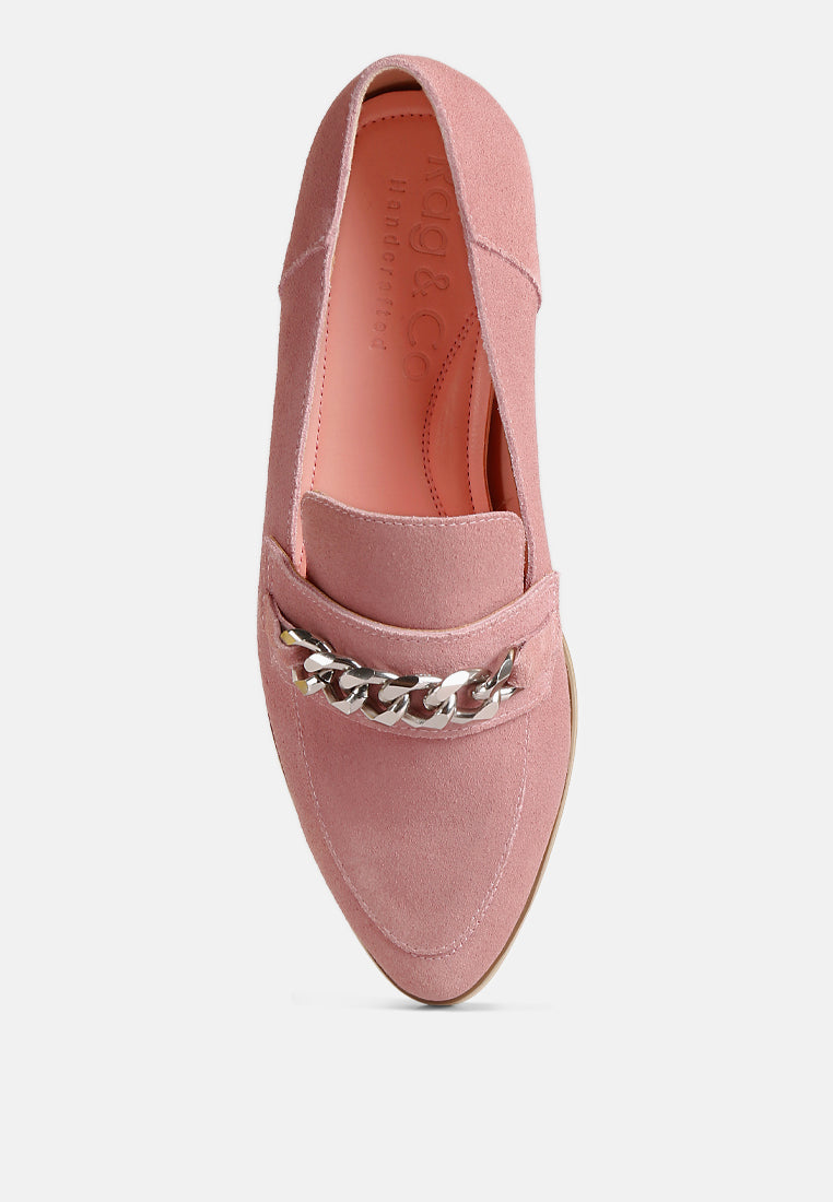 RICKA Chain Embellished Loafers in Pink#color_pink