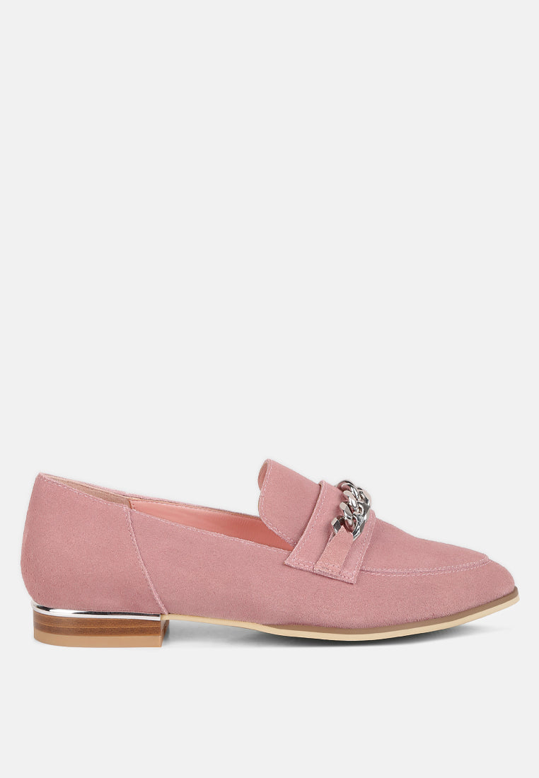 RICKA Chain Embellished Loafers in Pink#color_pink