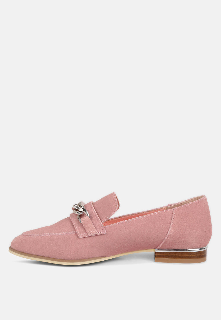 RICKA Chain Embellished Loafers in Pink#color_pink