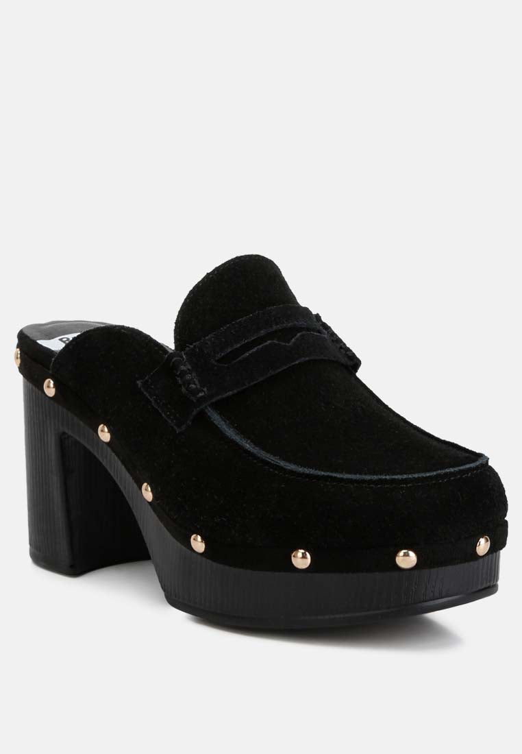Riley Suede Platform Clogs In Black#color_black