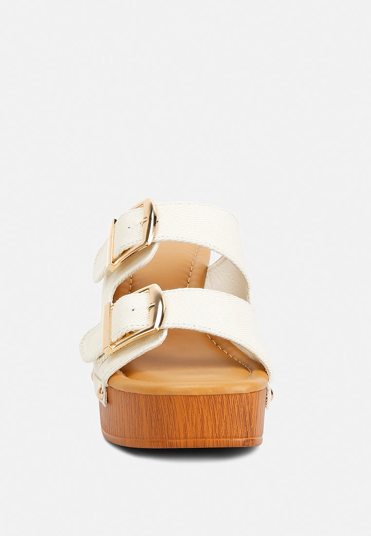 Sarai Buckle Straps High Block Heel Clogs In Beige#color_beige