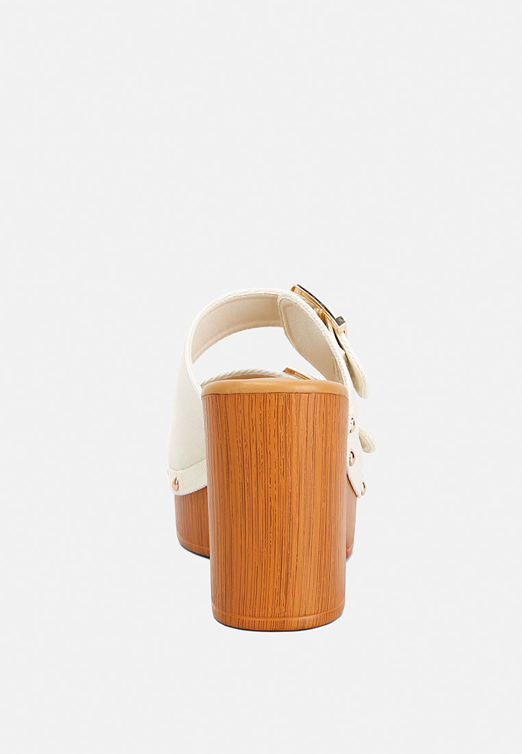 Sarai Buckle Straps High Block Heel Clogs In Beige#color_beige