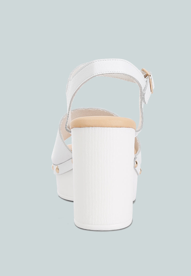 Sawor Recycled Leather High Block Sandals In White#color_white