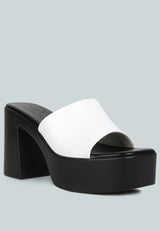 SCANDAL Slip on Block Heel Sandals in White#color_White