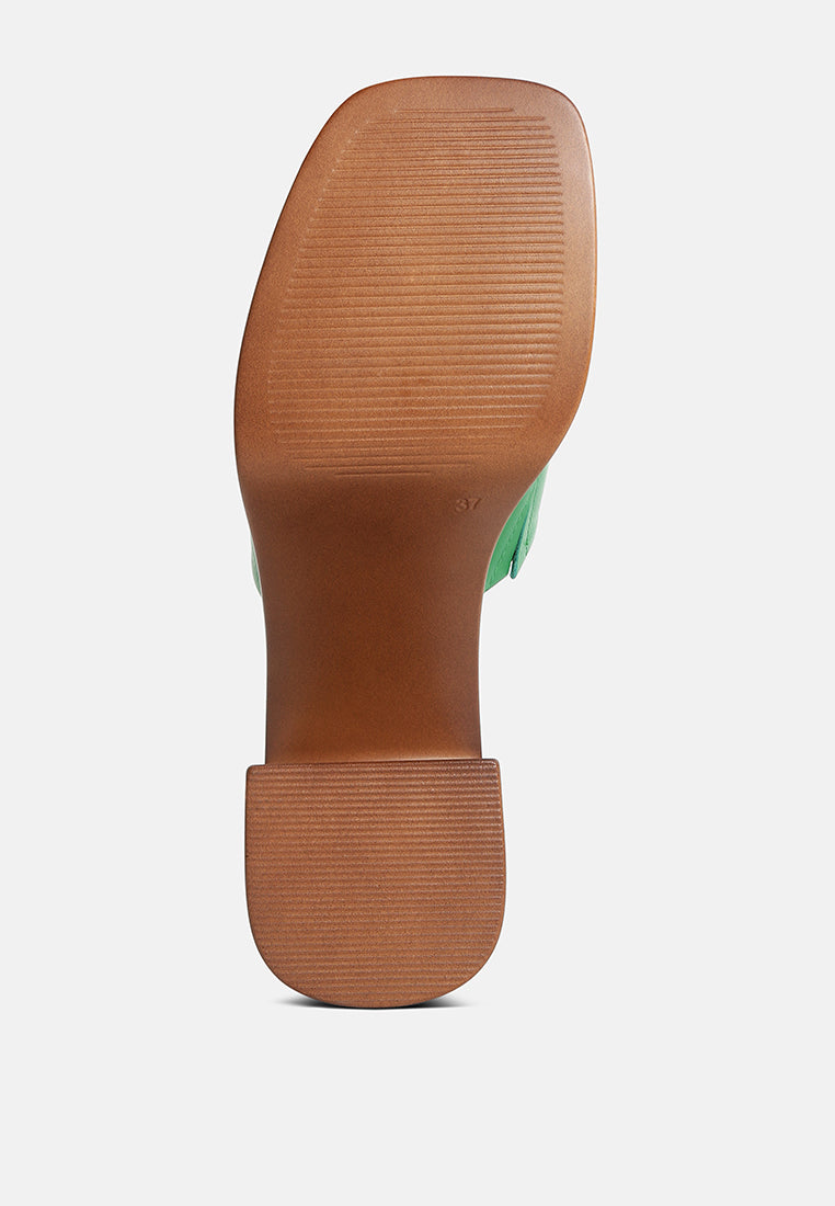 SCANDAL Slip on Block Heel Sandals in Green#color_Green