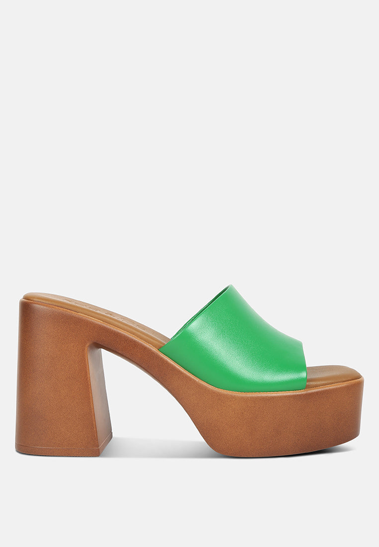 SCANDAL Slip on Block Heel Sandals in Green#color_Green