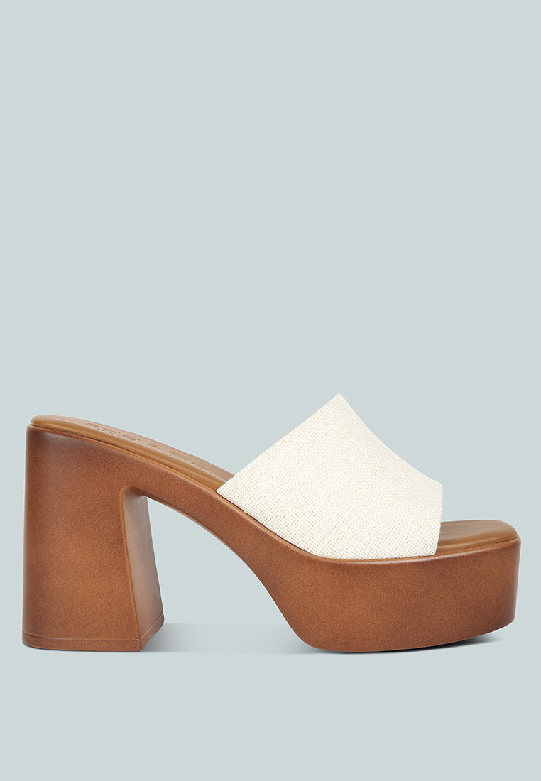 SCANDAL Slip on Block Heel Sandals in Off White#color_off-White