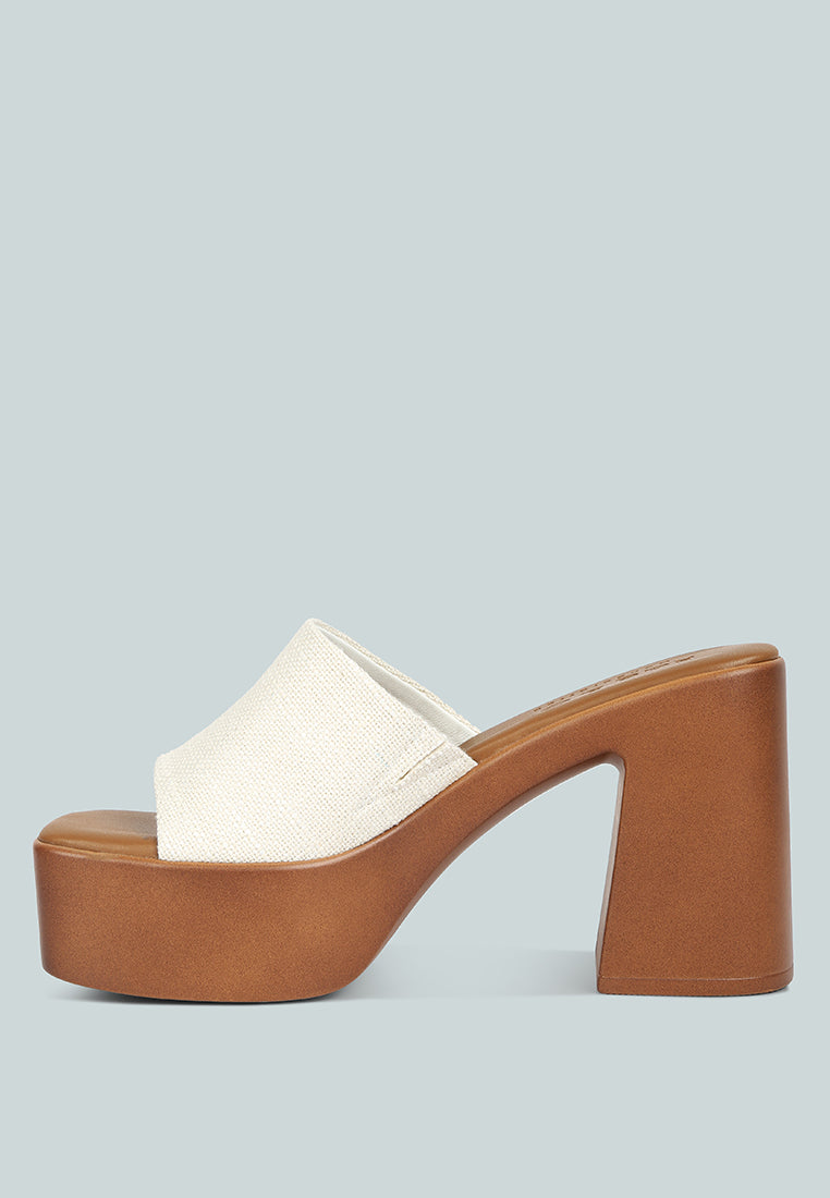 SCANDAL Slip on Block Heel Sandals in Off White#color_off-White