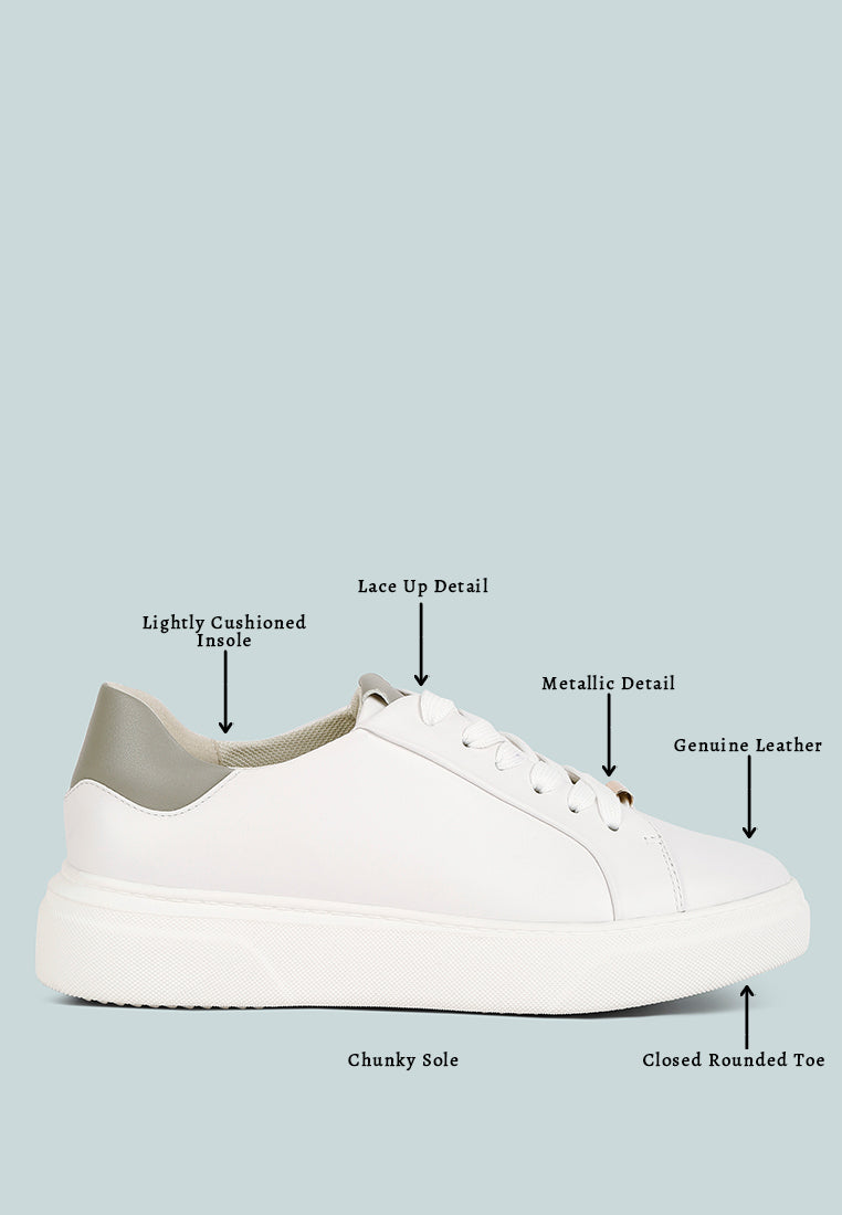 SCHICK  Lace Up Leather Sneakers in White Grey#Color_WhiteGrey