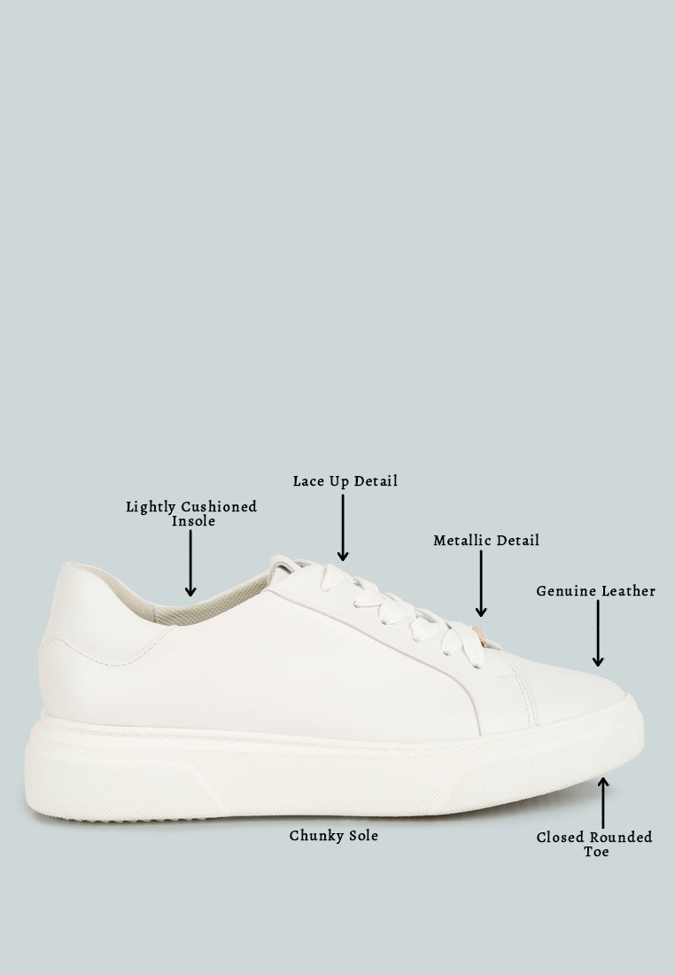 SCHICK  Lace Up Leather Sneakers in White#color_white