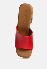 SCANDAL Slip on Block Heel Sandals in Red#color_red