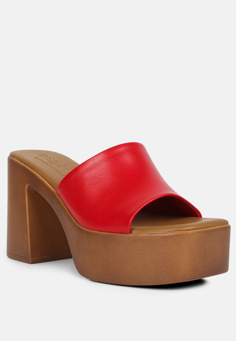 SCANDAL Slip on Block Heel Sandals in Red#color_red