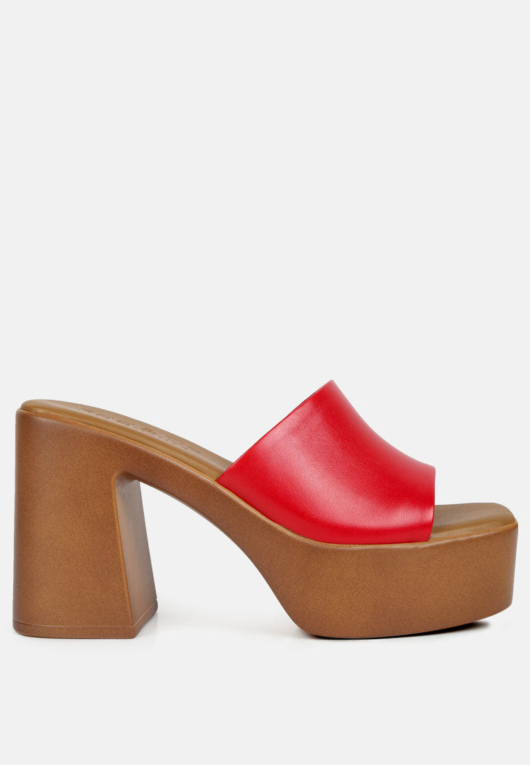SCANDAL Slip on Block Heel Sandals in Red#color_red