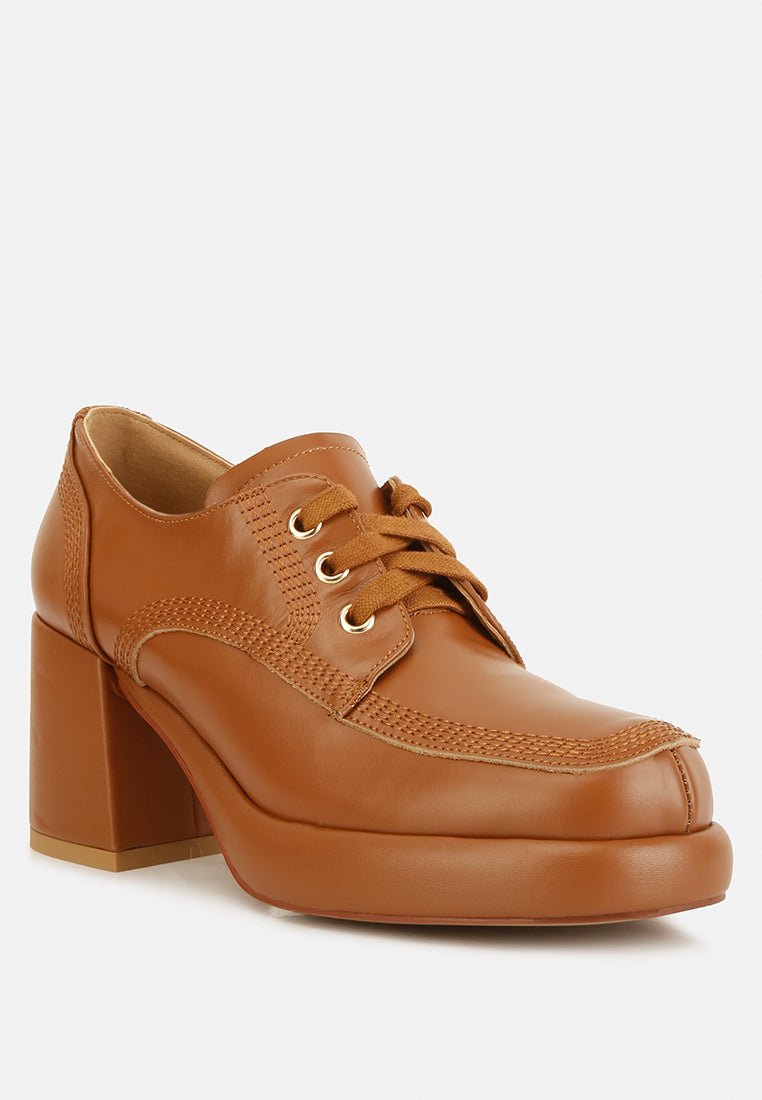 ZAILA Leather Block Heel Oxfords#color_tan