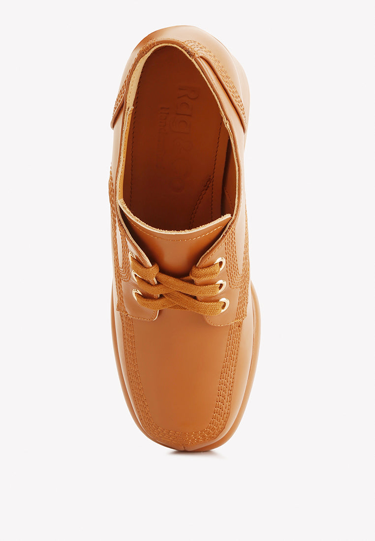 ZAILA Leather Block Heel Oxfords#color_tan