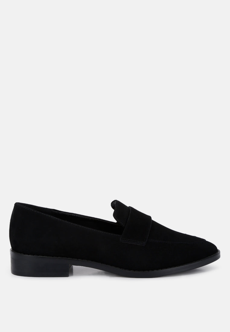 ZOFIA Black Suede Penny Loafers#color_black