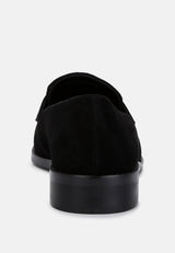 ZOFIA Black Suede Penny Loafers#color_black