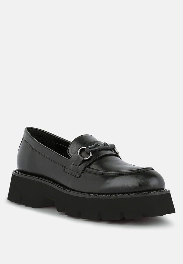 cheviot black chunky leather loafers_black