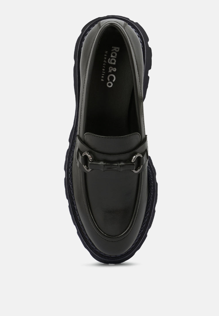 cheviot black chunky leather loafers_black