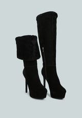 SALDANA Black High Platfrom Heel Microfiber Calf Boots_black