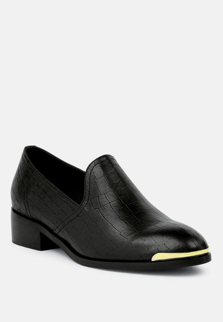 lilliam black metal highlight casual leather loafers#color_black