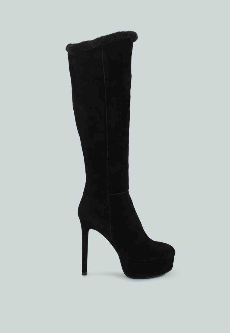 SALDANA Black High Platfrom Heel Microfiber Calf Boots_black