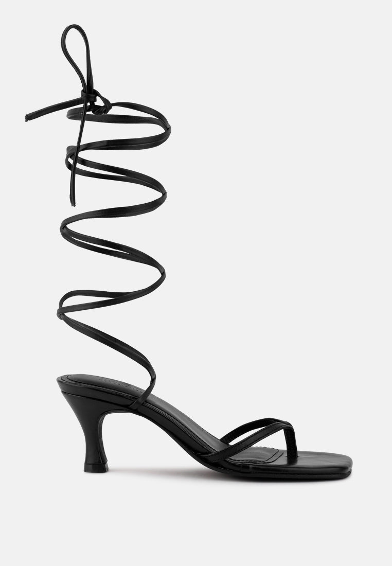 DORITA Black Kitten Heel Lace Up Sandal_Black