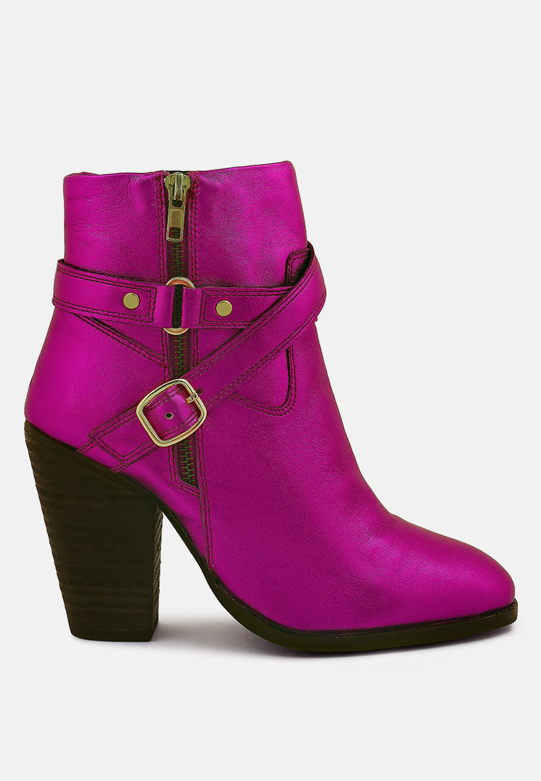 CAT-TRACK Fuchsia Metallic Leather Ankle Boots#color_fuchsia
