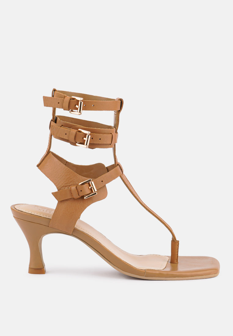 NEREID Tan Kitten Heel Cut Out Gladiator Sandals_Tan